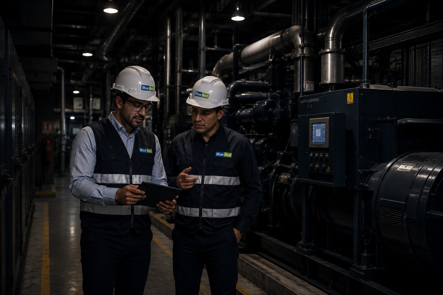 Ingenieros revisando el estado de la infraestructura crítica de una planta