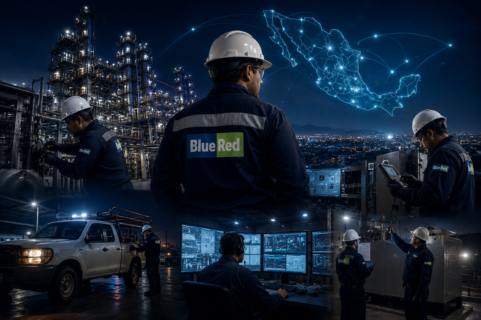 Técnico de Blue Red realizando mantenimiento especializado en tablero eléctrico